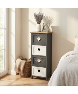 Cosma Mobiletto 4 Cassetti Grigio in Legno Stile Shabby Chic 30x27,5x81 cm