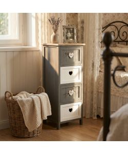 Cosma Mobiletto 4 Cassetti Grigio in Legno Stile Shabby Chic 30x27,5x81 cm