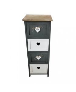 Cosma Mobiletto 4 Cassetti Grigio in Legno Stile Shabby Chic 30x27,5x81 cm