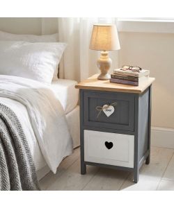 Cosma Mobiletto 2 Cassetti Grigio in Legno Stile Shabby Chic 30x27,5x45 cm