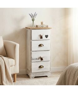 Cosma Mobiletto Ander 4 Cassetti Bianco 35x28x73 cm Stile Shabby Chic