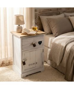 Cosma Mobiletto Bianco 1 Cassetto 1 Anta 35x28x56 cm Stile Shabby Chic