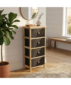 Cosma Mobiletto 4 Cassetti in Legno Nero 34x25x77 cm Stile Industrial