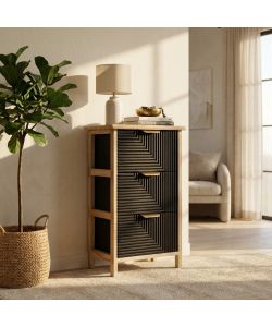 Cosma Mobiletto 3 Cassetti Nero in Legno 34x25x60,5 cm Stile Industrial