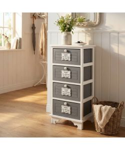 Cosma Mobiletto Beltran 4 Cassetti Grigio Scuro in Legno Stile Shabby Chic