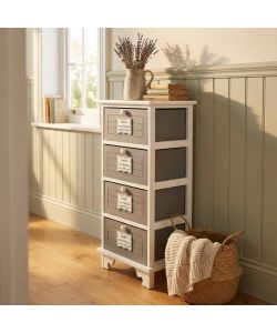 Cosma Mobiletto Beltran 4 Cassetti Grigio Scuro in Legno Stile Shabby Chic