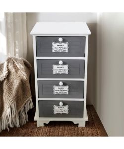Cosma Mobiletto Beltran 4 Cassetti Grigio Scuro in Legno Stile Shabby Chic