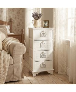 Cosma Mobiletto 4 Cassetti Bianco Legno Stile Shabby Chic 37x28x73 cm