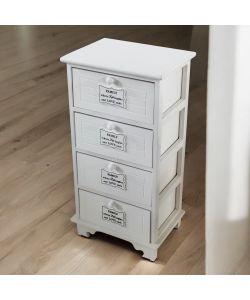Cosma Mobiletto 4 Cassetti Bianco Legno Stile Shabby Chic 37x28x73 cm