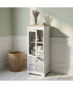 Cosma Mobiletto Vintage 2 Cassetti 1 Anta Bianco 32x29x88 cm