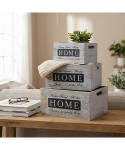 Cosma Set di 3 Cassette in Legno Grigio Chiaro Stile Shabby Chic