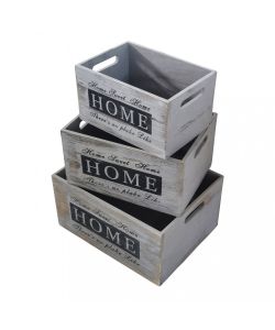 Cosma Set di 3 Cassette in Legno Grigio Chiaro Stile Shabby Chic