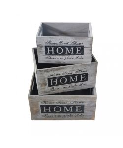 Cosma Set di 3 Cassette in Legno Grigio Chiaro Stile Shabby Chic