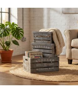 Cosma Set di 3 Cassette Adelita in Legno Grigio Shabby Chic Rettangolari