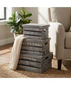 Cosma Set di 3 Cassette Adelita in Legno Grigio Shabby Chic Rettangolari