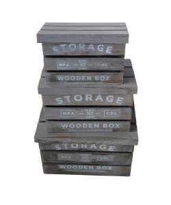 Cosma Set di 3 Cassette Adelita in Legno Grigio Shabby Chic Rettangolari