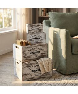 Cosma Set di 4 Cassette in Legno Bianco Shabby Chic - Rettangolari