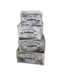 Cosma Set di 4 Cassette in Legno Bianco Shabby Chic - Rettangolari