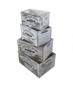 Cosma Set di 4 Cassette in Legno Bianco Shabby Chic - Rettangolari