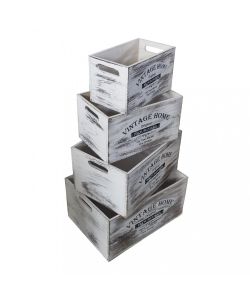 Cosma Set di 4 Cassette in Legno Bianco Shabby Chic - Rettangolari