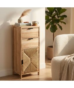 Cosma Mobiletto Legno 2 Cassetti 1 Anta Marrone Chiaro 34x25x78.5 cm