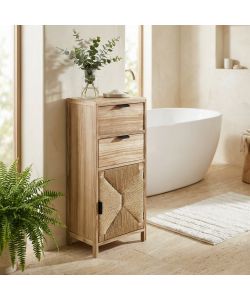 Cosma Mobiletto Legno 2 Cassetti 1 Anta Marrone Chiaro 34x25x78.5 cm