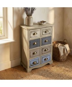 Cosma Mobiletto Legno 8 Cassetti Turchese Grigio 53x29x73 cm Shabby Chic