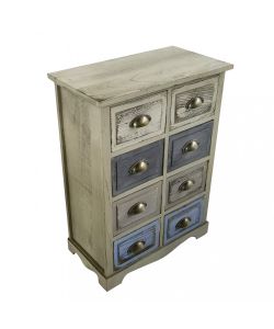 Cosma Mobiletto Legno 8 Cassetti Turchese Grigio 53x29x73 cm Shabby Chic