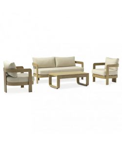 Cosma Monterrey Salotto 3 Posti con Cuscini Beige in Alluminio Effetto Legno