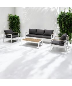 Cosma Salotto da Giardino 3 Posti Grigio Scuro e Bianco con Cuscini