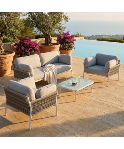 Cosma Set mobili da giardino Salotto Belem 3 pz bianco con cuscini
