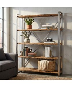 Cosma Mobile Zeke - Libreria Rettangolare Legno Riciclato 118x37x218 cm Marrone