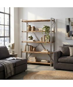 Cosma Mobile Zeke - Libreria Rettangolare Legno Riciclato 118x37x218 cm Marrone