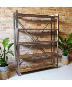 Cosma Mobile Zeke - Libreria Rettangolare Legno Riciclato 118x37x218 cm Marrone