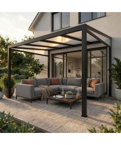 Veranda - Addossata in policarbonato grigio scuro 4,3 x 3 metri rettangolare