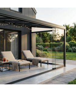 Cosma Laterale in Vetro per Veranda Addossata 270x3x218 cm Grigio Scuro