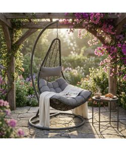 Cosma Dondolo Ponza Sospeso in Metallo e Wicker Nero 195x82x122 cm