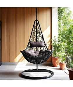 Cosma Dondolo Ponza Sospeso in Metallo e Wicker Nero 195x82x122 cm