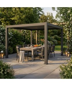 Pergola Bioclimatica Retrattile Motorizzata 4x4 Grigio Scuro Alluminio