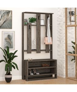 Effezeta Italia Mobile Ingresso Chester Noce 90x36x180 cm - Mobili Ingresso - 3 Ganci Appendiabiti - 2 Mensoline - Vano a Giorno