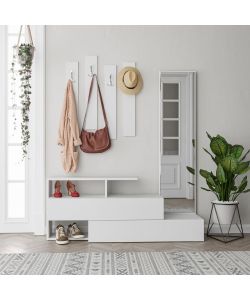 Effezeta Mobile Ingresso Ramda Bianco con Specchio - 137x35x154 cm - 4 Appendiabiti - 2 Vani a Giorno - 2 Scarpiere