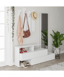 Effezeta Mobile Ingresso Ramda Bianco con Specchio - 137x35x154 cm - 4 Appendiabiti - 2 Vani a Giorno - 2 Scarpiere