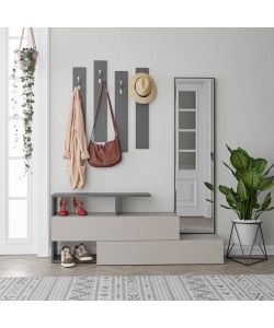 Effezeta Mobile Ingresso Ramda Tortora Antracite con Specchio - 137x35x154 cm - Mobili Ingresso di Qualit