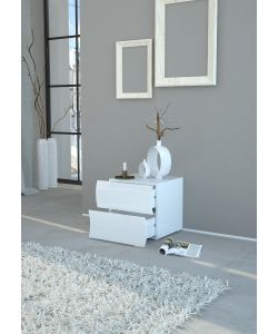 Web Furniture Comodino 2 Cassetti Onda Bianco Lucido - Design Italiano - 41,3x50x40 cm