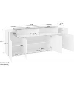 Credenza Corona Moderna 4 Ante Battente 1 Anta Ribalta Bianco Lucido E Acero Pereira