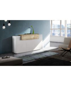 Web Furniture Credenza Corona Bianco Lucido e Acero Pereira - Moderna e Spaziosa