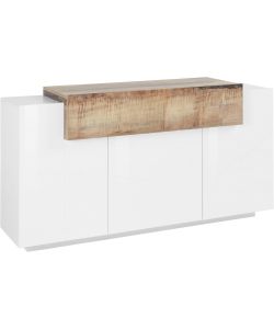 Web Furniture Credenza Corona Bianco Lucido e Acero Pereira - Moderna e Spaziosa