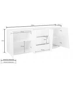 Credenza VEGA moderna 4 ante battente 3 cassetti bianco lucido