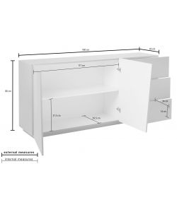 Credenza Vega Moderna 2 Ante Battente 3 Cassetti 180 Bianco Lucido