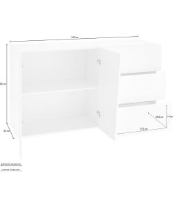 Web Furniture Credenza Moderna Bianco Lucido - 141x43x86 cm